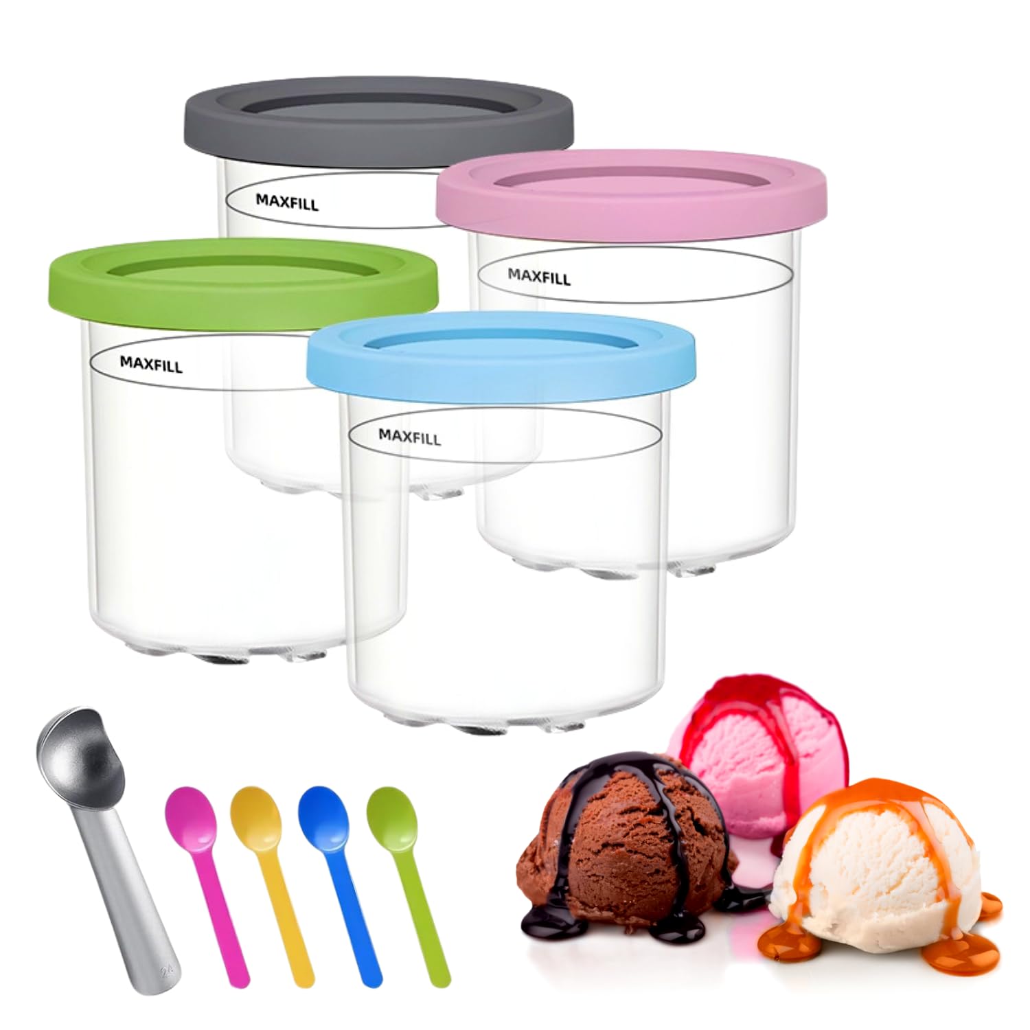 Amazon.com: WillyCO 4-Pack 16 Oz Ice Cream Containers with Lids, 4